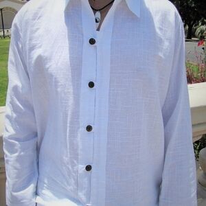Atlas Goods Mens XL White 100%Cotton Beach Wedding Shirt Long Sleeve Yoga Travel